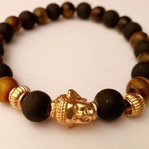 Buddha single head tiger eye and Lava rock beed unisex bracelet for him or her